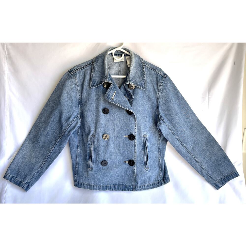 Liz Claiborne Denim Sailor Peacoat style Lizwear Denim Blue Jacket size L